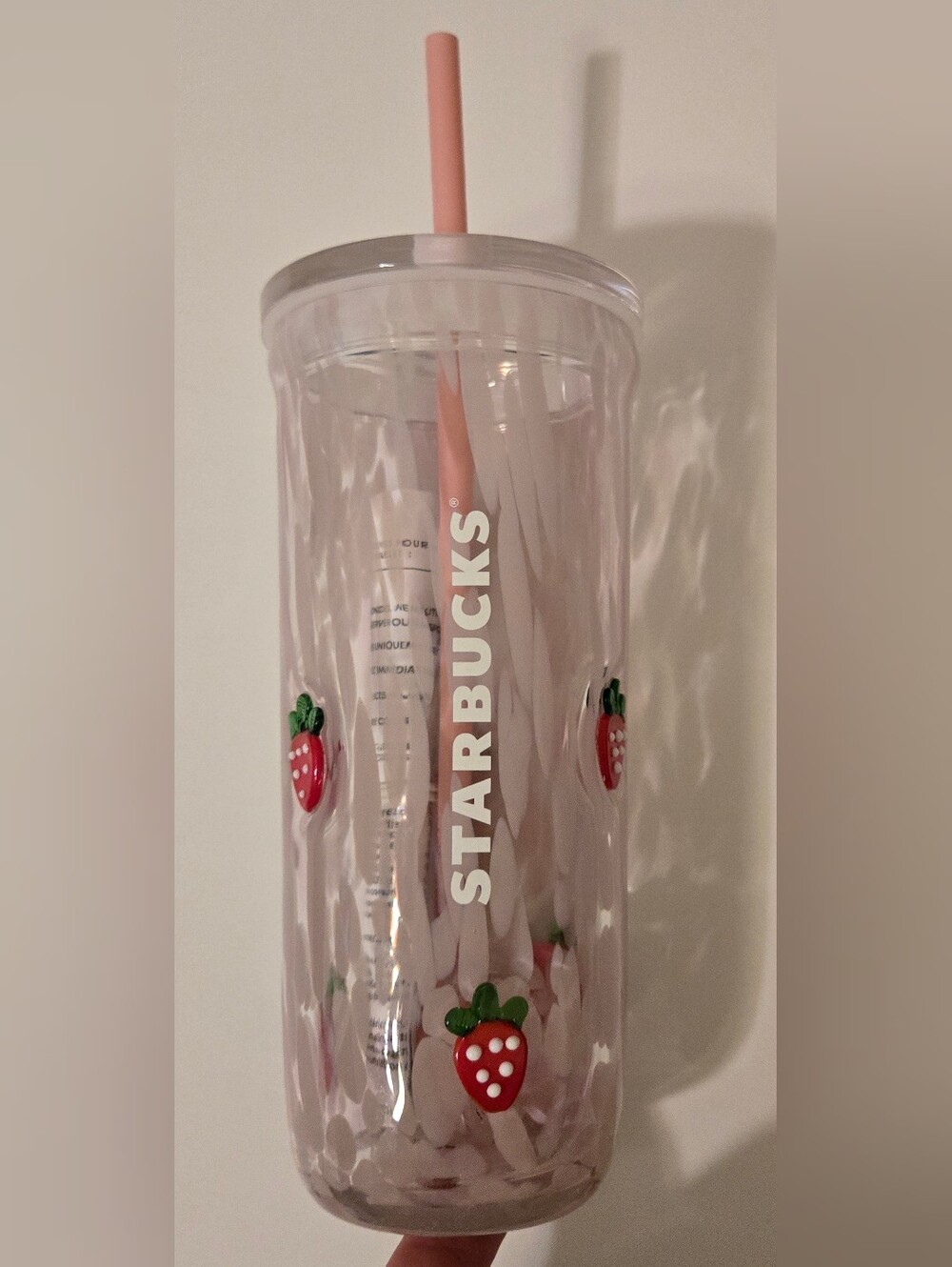 2026 Summer Starbucks Strawberry Glass Tumbler 16 OZ.